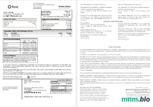 USA Frost Bank wyciąg z kredytu hipotecznego w formatach Word i PDF